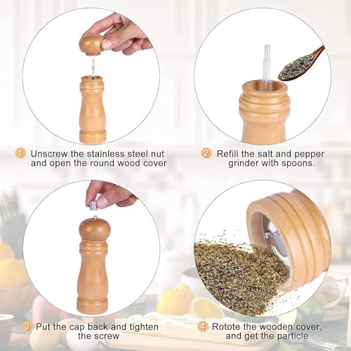 Image of Yancorp Salt and Pepper Grinder, 15 cm Tall, Wooden Body with Lid, Adjustable Coarseness Manual Spice Mill (Wooden)