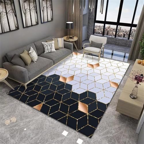 Tapis géométrique moderne bleu 70x120CM aux finitions soignées