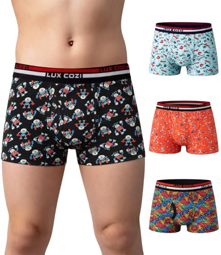 Image of Lux Cozi 100% Cotton Outer Elastic Semi Long Print Trunk for Boys | Color & Prints May Vary |Pack of 4