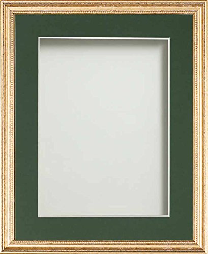 Frame Company Beatrice Range Gold Ornate Wooden Picture Frame With Bottle Green Mount, 12x10 for 10x8 *Choice of Mount Colours and Sizes* Fitted with Real Glass — image 1