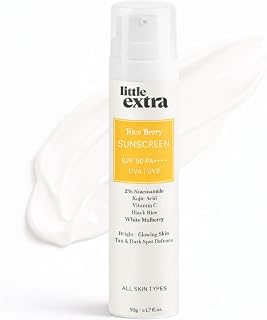 little extra Rice Berry Sunscreen, Spf 50 Pa++++, Uva/B, Fast Absorbing, With Niacinamide, Kojic Acid, Vitamin C, Black Ri... Price In India