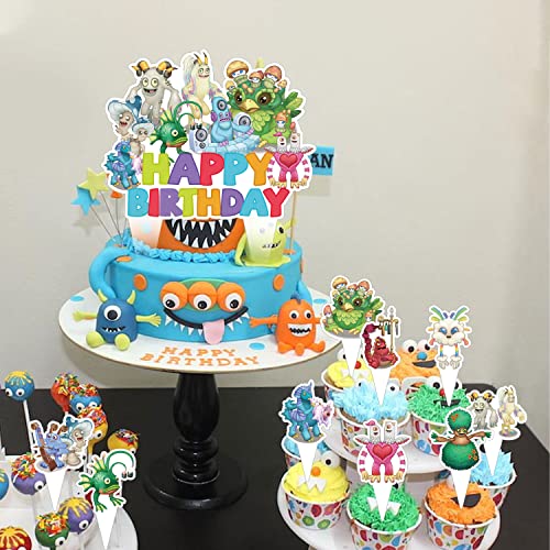 Mgtcar 01 37Pcs Singing Monsters Cake Decorations With 1Pcs Cake Topper, 36Pcs Cupcake Toppers thumb #5