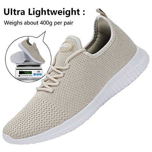 Wxq Men's Running Shoes Comfortable Lightweight Breathable Walking Shoes Mesh Workout Casual Sports Shoes Off-White #TOP4