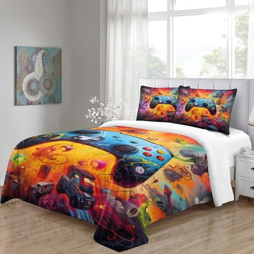 Housse de couette volcan 3D imprimé relief parure de lit 3 pièces microfibre king zippée