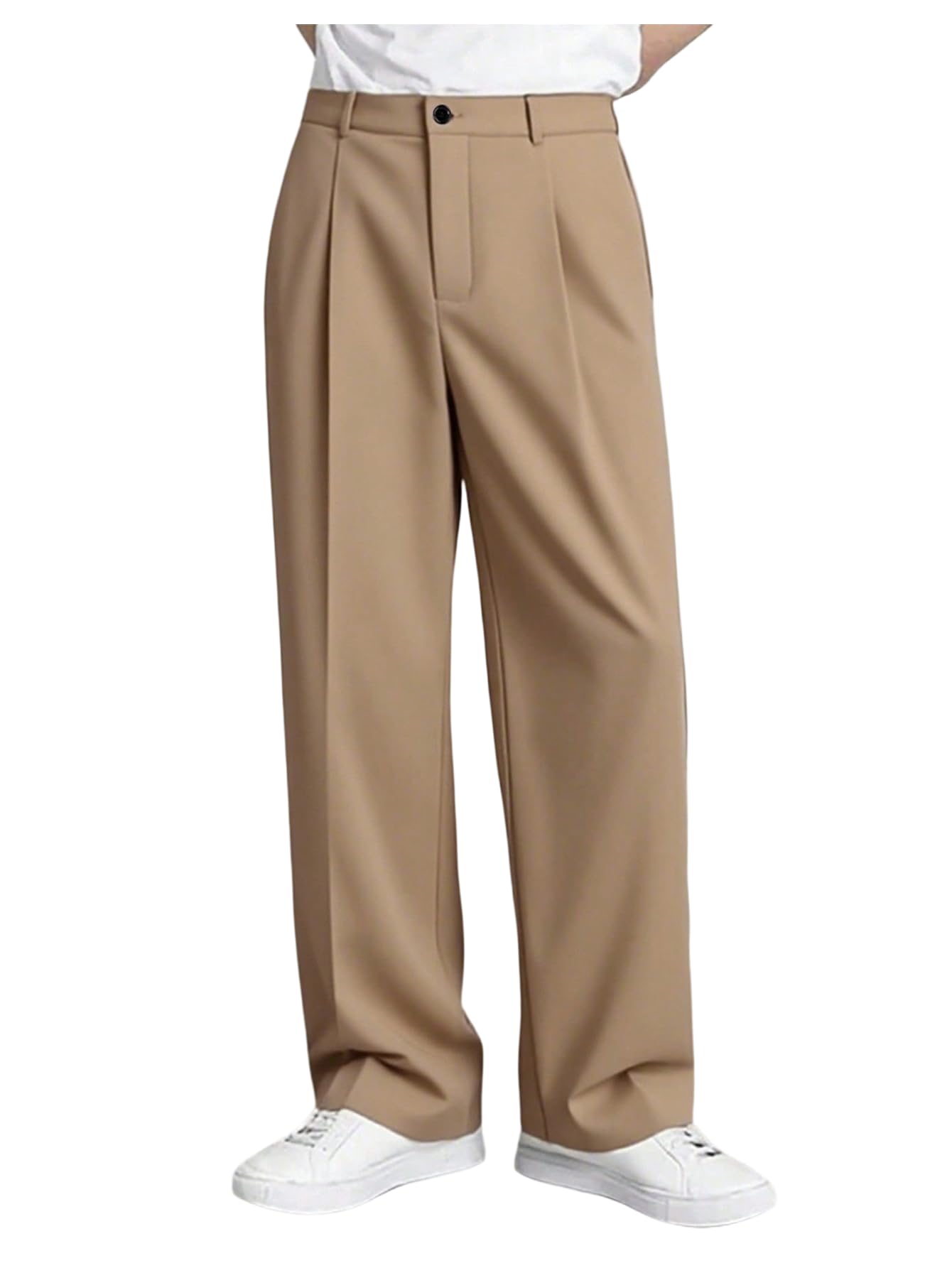 OYOANGLE Mens Pleated Dress Pants Zipper Fly Work Casual Slacks Business Casual Trousers