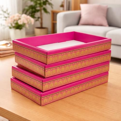 Image of SATYAM KRAFT 6 Pcs Multipurpose Folding Cardboard Gift Box | Premium Paper Hamper Empty DIY Tray for Wedding, Birthday, Gifting, Gift Packaging, Festive Foldable Hampers, Stylish Return Gifts (Without Net) (Dark Pink)