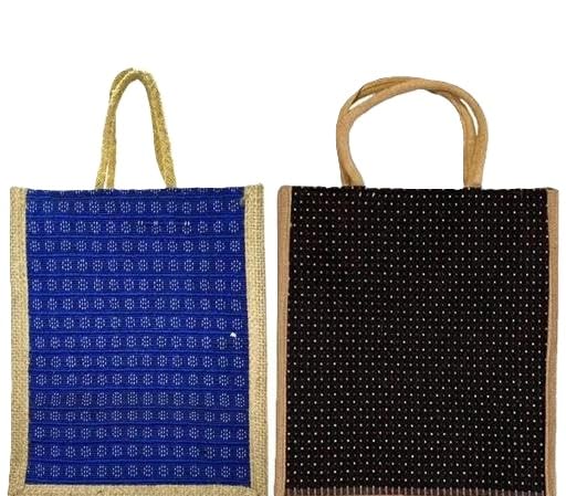Atrani Jute Grocery Shopping Bag Set of 2 with Zipper Reinforced Handle Reusable Vegetable Fruit Milk Carry Jhola Bag Eco Friendly Blue Free Size-image-1