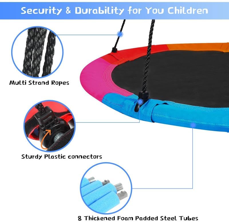 Miniatura 4 de RedSwing Columpio de árbol de platillo volador de 43 pulgadas para niños, asiento redondo grande impermeable con correas ajustables para colgar al