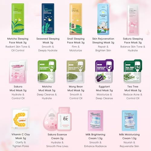 LAIKOU Face Mask Skincare Set, 24 Pcs Pamper Gifts for Women, 3 x Face Masks, 5 x Sleeping Masks, 6 x Mud Masks, 4 x Face Creams, 4 x Eye & 2 x Lip Masks, Care Package Gift Sets for Her Teenage Girls - Image 5