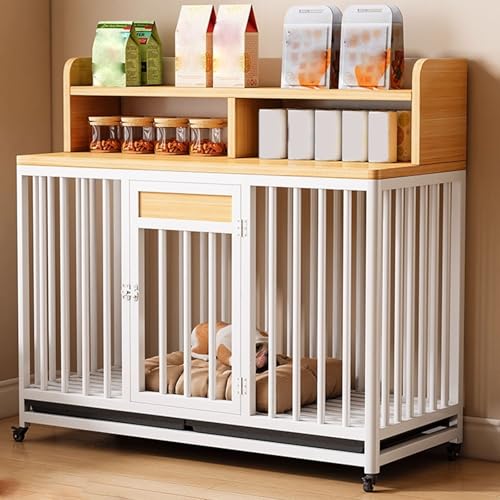 犬 キャリー サークル 犬 室内 ペットサークル ケージ キャスター付き引き出し式トレー 上部収納 鍵付きドア 室内外兼用 ペット用品 3サイズ展開(White light walnut,80*60*101cm)