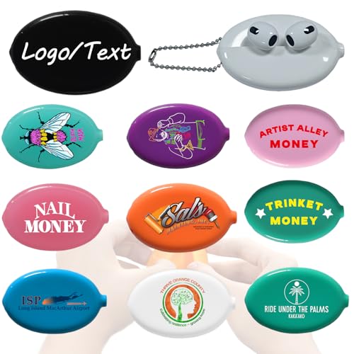 150PCS Bulk Custom Coin Purse Keychain Personalized Squeeze Change Purse Rubber Small Coin Purse with Text/Logo for Promotional Items/Fundraiser Items/Trade Show/Giveaways (150)