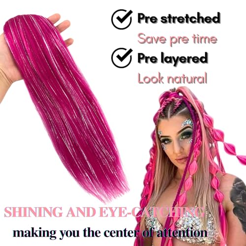 Tinsel Kids Braiding Hair Pre stretched Magenta Pink Braiding Hair for Glitter Braids Festival Braids Halloween Cosplay - Image 7