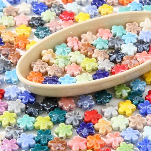 ANCADN Keramikperlen, bunte Blumenperlen, Keramik-Blumenform, Perlen für DIY-Schmuckherstellung, 40 Stück