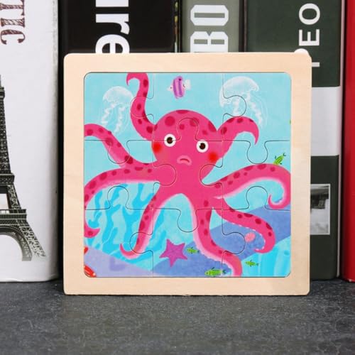 Puzzle de madera para niños de bebé con diseño de pulpo de pulpo de 9 piezas