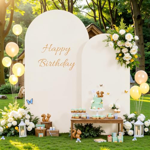 Image of 7.2FT 6FT Arch Backdrop Cover for Wedding, Set of 2 Stretchy Spandex Fitted Arch Stand Cover for Baby Shower, Birthday Party Decor, Chiara Backdrop Cover with Double-Sided Design(Beige)