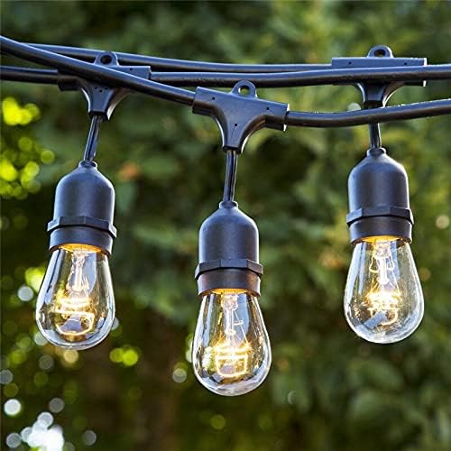 48FT Outdoor String Lights for Patio Garden Yard Deck Cafe Dimmable Waterproof Commercial Grade 16 Incandescent Bulbs (1 Spare)