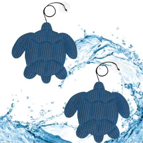 CUVZORA 2 Pièces Éponge Absorbante de Piscine, Absorbeur de Graisse et Anti Écume, Mousse Haute Densité Réutilisable et Facile à Nettoyer pour Entretien de Piscine et Jacuzzi (Bleu,Tortues)