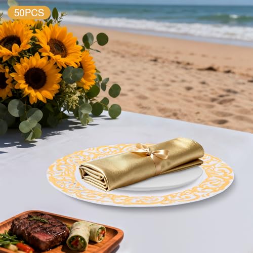 Set de 50 Platos Decorativos Dorados y Blancos 13 pulg miniatura 3