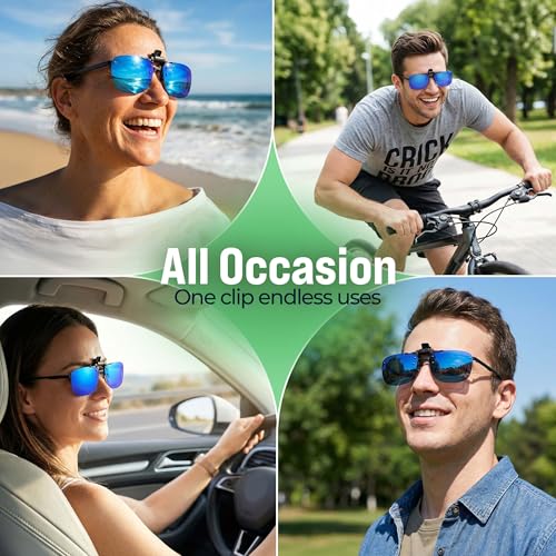 Image of Success Eyewear Clip On Sunglasses Flip Up Polarized Sunglasses Clip onto Eyeglasses Over Prescription Glasses Case Included