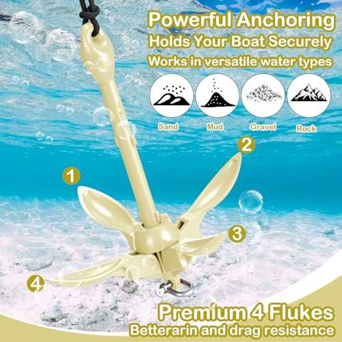 Image of Lounsweer 2 Pack 1.5 /3.5 lb Marine Kayak Anchor Kit Folding Grapnel Anchor Kit Boat Kayak Fishing Accessories for Small Boats Kayaks Canoe Paddle Boards