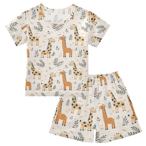 ALAZA Retro Giraffe Leaves Pajamas Short Sleeve 2 Piece Sleepwear Top and Bottom Pajama Set Unisex