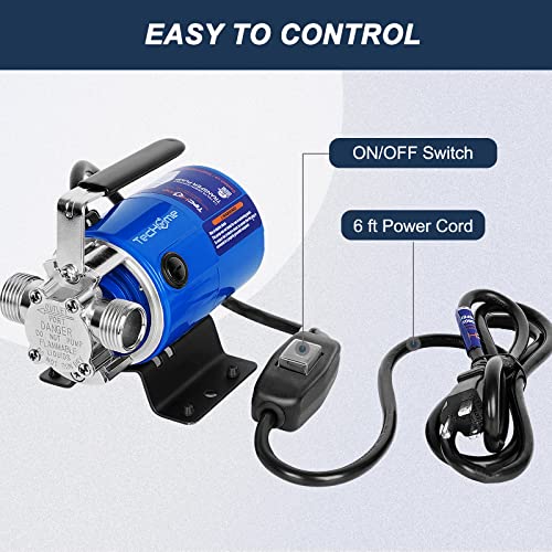 Image of TecHome Water Pump, 115V 1 /10HP 330GPH Water Transfer Utility Pump, With ON /OFF Switch And Suction Hose Kit.