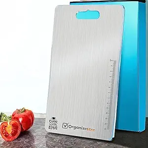 OrganizeMee Chopping Board Stainless Steel Metal Cutting Kitchen,Heavy Duty Choping-Board Vegetable,Fruit Cutter, Meats vegitable Chopper Boards,Safe Durable with Warranty(Medium)(Size 31.8CM X 21CM)