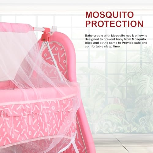 Image of Baby Cradle Swing with Polka Dot Pattern,Portable Foldable Design, Indoor Nursery Furniture (Pink 5)