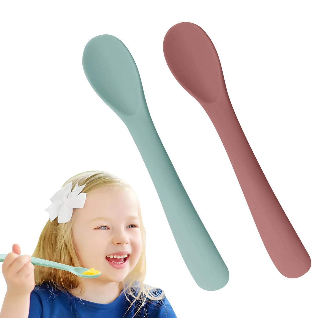 Cuillères Bébé BHIPKOT Set De 2 - Silicome Alimentaire Souple, Flexible - Apprentissage Alimentation