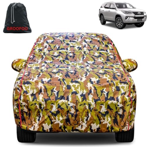 Image of Waterproof Car Body Cover with Mirror Pockets Compatible with Toyota Fortuner Car Cover | Triple Stitch and UV & Dust Proof All-Weather Protection, (Army Red)