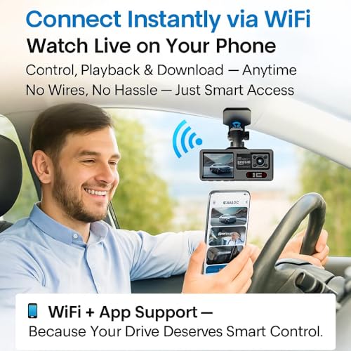Image of Maizic Smarthome Navic ProView 3 WiFi 3-Channel Dash Cam 1080Px3 | 3 inch Display | 170 Wide Angle | Night Vision | Motion Detection | Loop Recording | Parking Mode | G-Sensor | App & SD Card Support