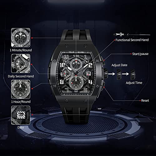 Image of Tsar Bomba Mens Watches Quartz Wristwatch for Men Waterproof 50M Analog Luxury Tonneau Chronograph Calendar Date Men's Dress Business Work Watch Gift for Men