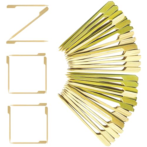 PokShow 200Pcs Bamboo Paddle Picks,3.5Inch Wooden Cocktail Picks;Premium Smooth Edge Bamboo Skewers with Flat Paddle Design;Disposable Skewers for Grilling,Yakitori,BBQ,Fruit,Marshmallows