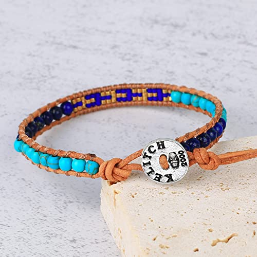 Image of KELITCH Turquoise Beaded Wrap Bracelets Bangle Handmade Charm Chain Strand Bracelet For Women