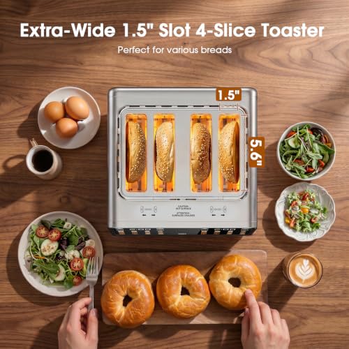 Image of Foyoconven 4 Slice Toaster, Touchscreen Dual Zone Toaster with Bagel Mode