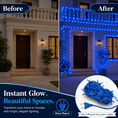 Image of One94Store 45 Meter (148 Feet) Blue Rice Lights (Pack of 1) | Waterproof Copper Wire Decorative String Lights | Diwali Lights for Home, Festival, Puja, Indoor & Outdoor Decor