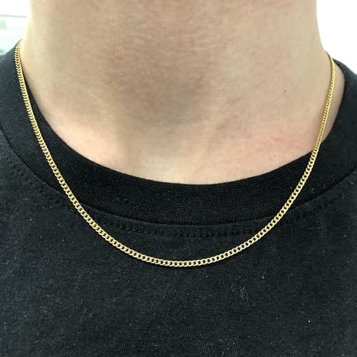 Real Genuine Solid 1/20 14K Yellow Gold Cuban Link Chain Necklace 2 mm 20 Inch for Men and Women Golds2