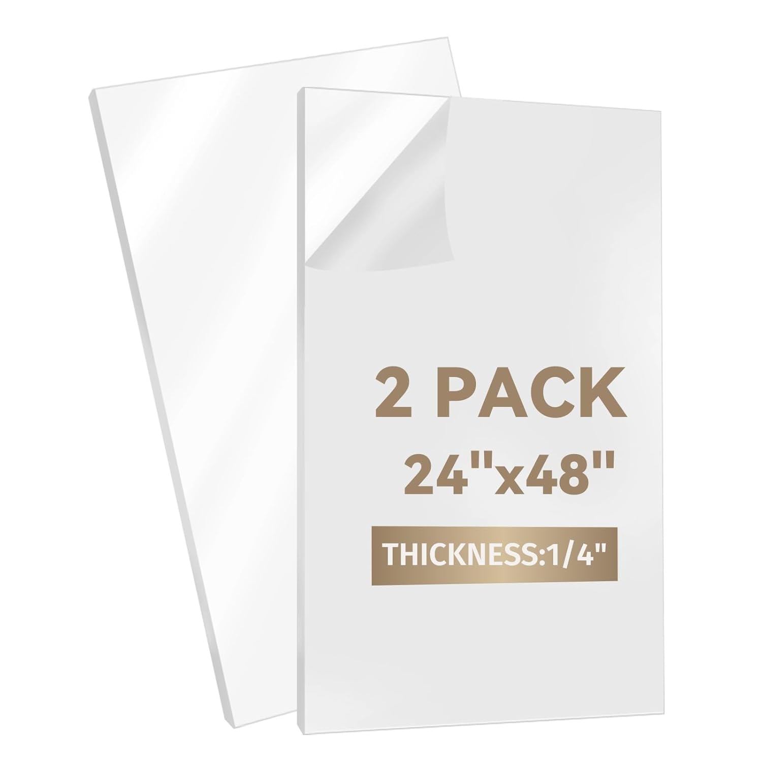 WEWLINE 24×48" Plexiglass Sheets 2-Pack 1/4" (6mm) Thick, Acrylic Sheets for Heavy Duty DIY Projects, Protective Barriers, Crafts, Indoor/Outdoor Use
