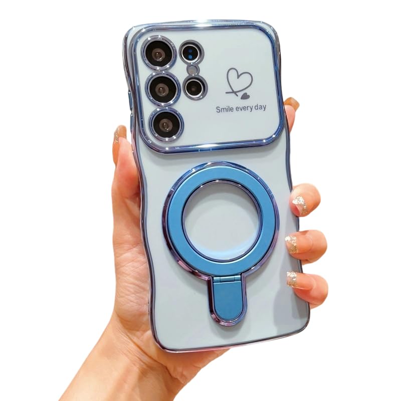 Support de bague bleu avec cadre ondulé pour coque Samsung Galaxy S24 FE