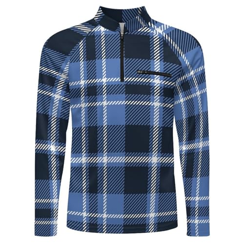Mens Long Sleeve Mesh Fishing Shirts Navy Blue White Checkered Rash Guard Fishing Running Tshirt Sun Protection Tee4
