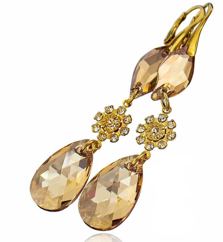 Boucles d'oreilles longues en argent plaqué or 24K Arande et cristaux