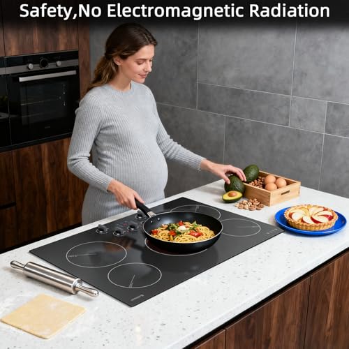 Image of Karinear Electric Cooktop 30 Inch, Knob Control 5 Burner Radiant Stovetop | Fits Most Existing Cutouts, 8500W High Power, 240V Built-in Stove Top, Timer, Child Lock, Pause, Works with Most Cookware
