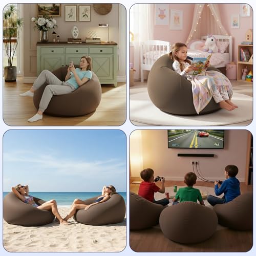 Poufs gonflables marron par 2, assises légères et gain de place - 7