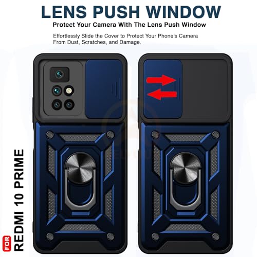 Image of Armor Bumper Back Cover Case for REDMI 10 Prime 5G | Rotating Camera Cover, Ring Holder & Kickstand | Heavy Duty & 360 Degree Protection REDMI 10 Prime 5G Back Cover (Blue)