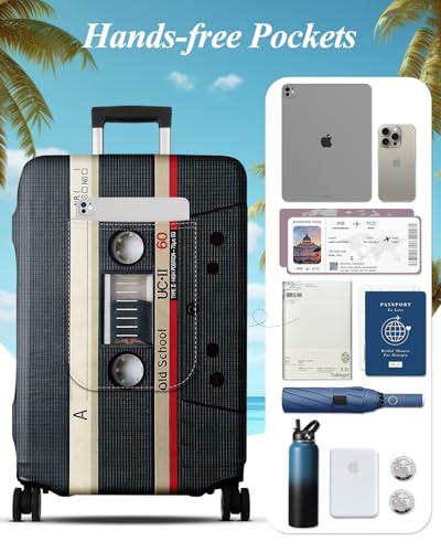 Slohif Luggage Cover for Suitcase Tsa Approved Protector - Luggage Sleeve Large Suit Case Cover Travel Stretch Baggage Case Protective Washable Fit 30-32 Inch Black Tape XL3