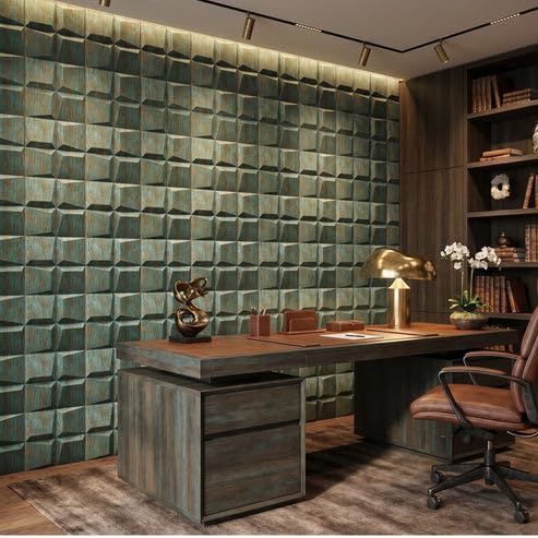 Image of Kayra Decor 3D PVC Wall Panels for Bedroom & Living Room | Cube Design | Rustic Wood Color | 19.7 x 19.7 Inch | Pack of 40 | 107.6 Sq Ft