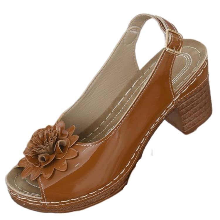 Women's Large Size Thick Heel Summer/Seasonal Flowered Straps Sandals for Women