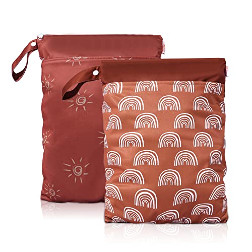 Image of GOGOSO 2Pcs Wet Bag with Zippered Pockets Washable Reusable Roomy for Travel,Beach,Pool,Daycare,Stroller,Diapers,Dirty Gym Clothes, Wet Swimsuits