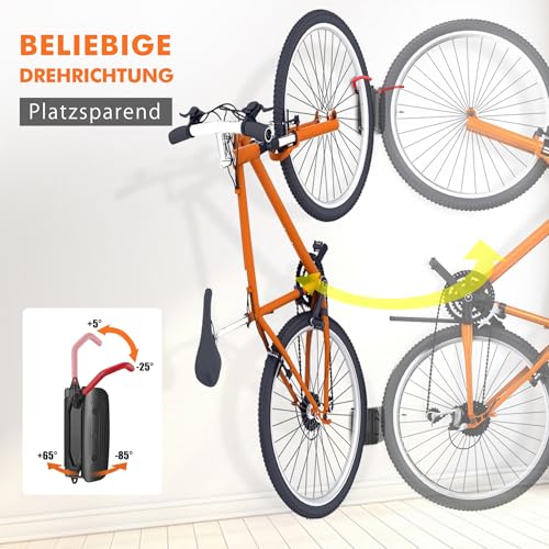 Mimoke Schwenkbare Fahrrad Wandhalterung Vertikaler Fahrradständer - Fahrradhalterung wand für die Garage - MTB & Rennrad (Rot Haken, 1 Stück)