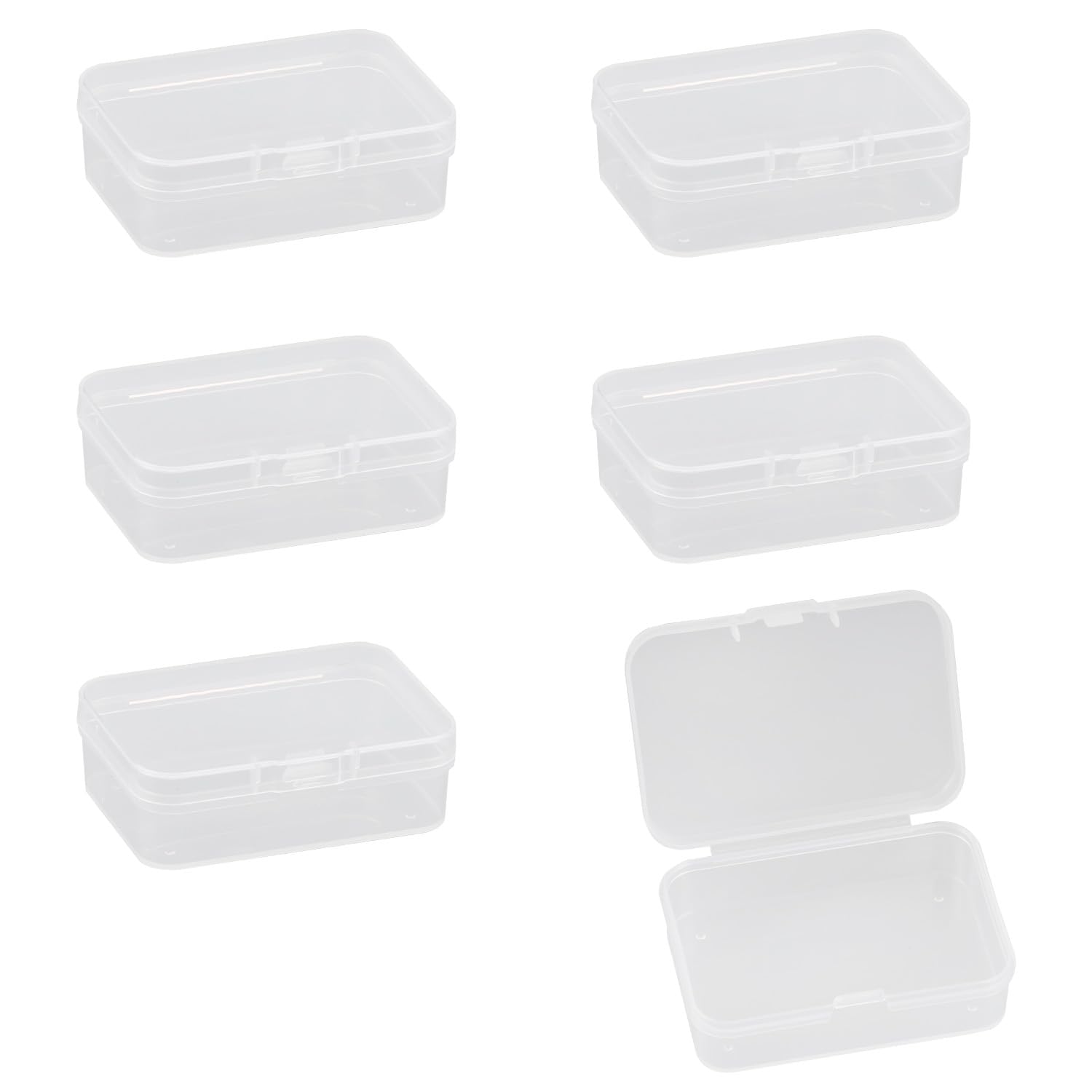 Gaomumu 6PCS Clear Rectangle Plastic Storage Boxes, Compact Durable Organizer Cases, 6.5cm Small Transparent PP Containers with Hinged Lids for Craft Beads, Jewelry Findings and Small Components